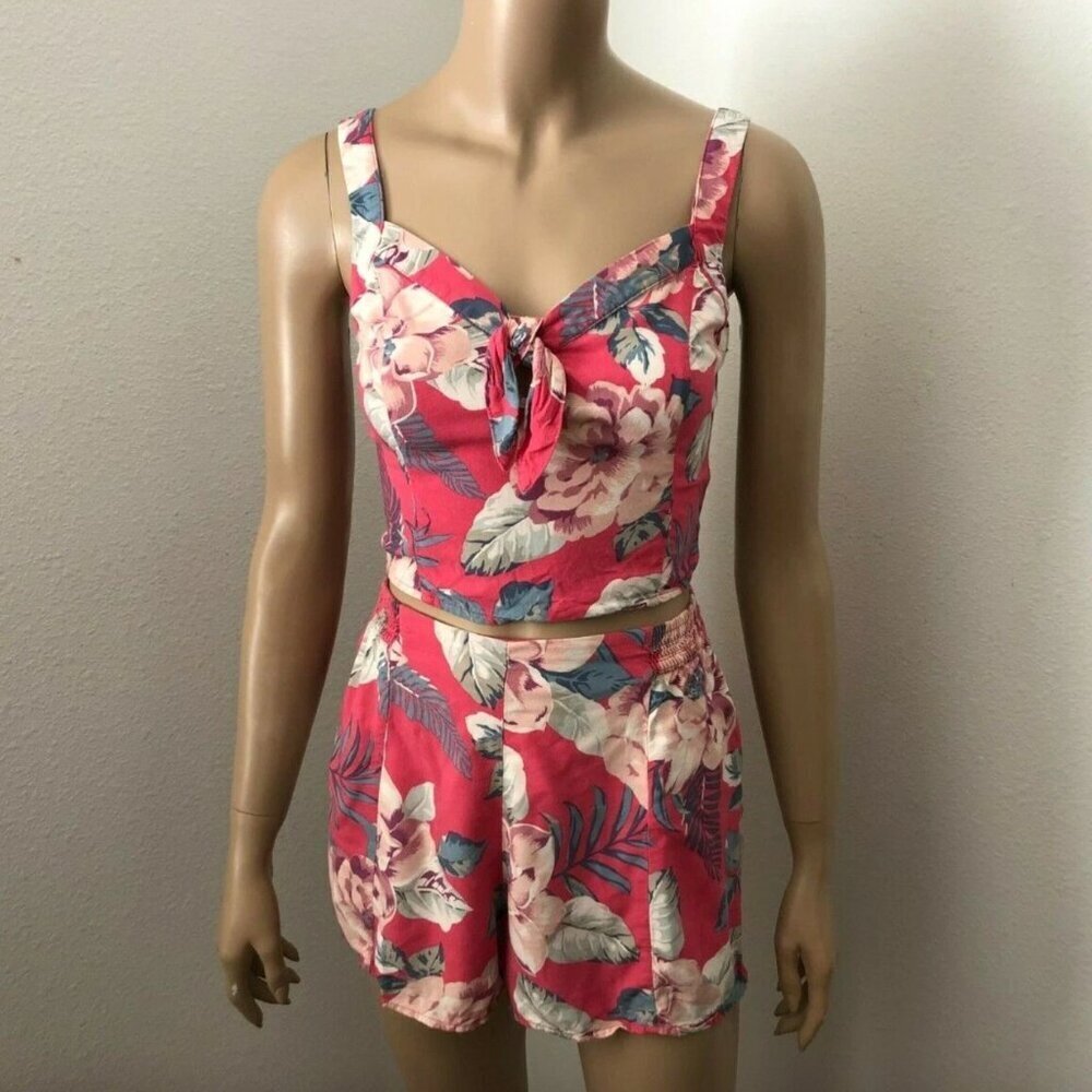 Hollister Womens Floral Two Piece Set Crop Top & High Rise Shorts Size XS